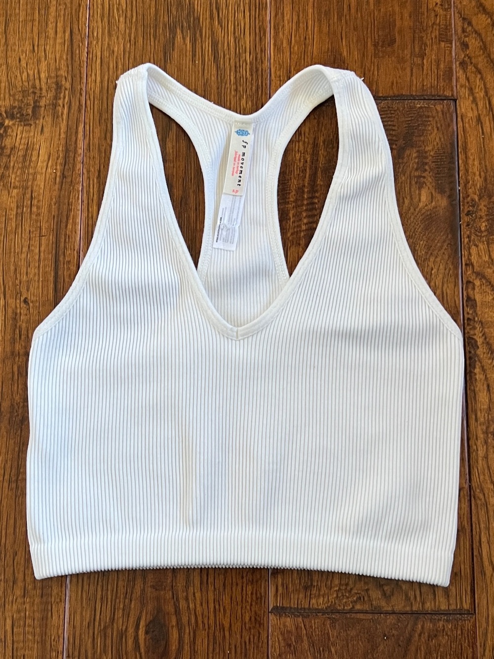 FP Movement by Free People White Ribbed V-Neck Racerback Crop Tank
